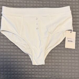 Staud White Ribbed High-Waisted Bikini Bottoms